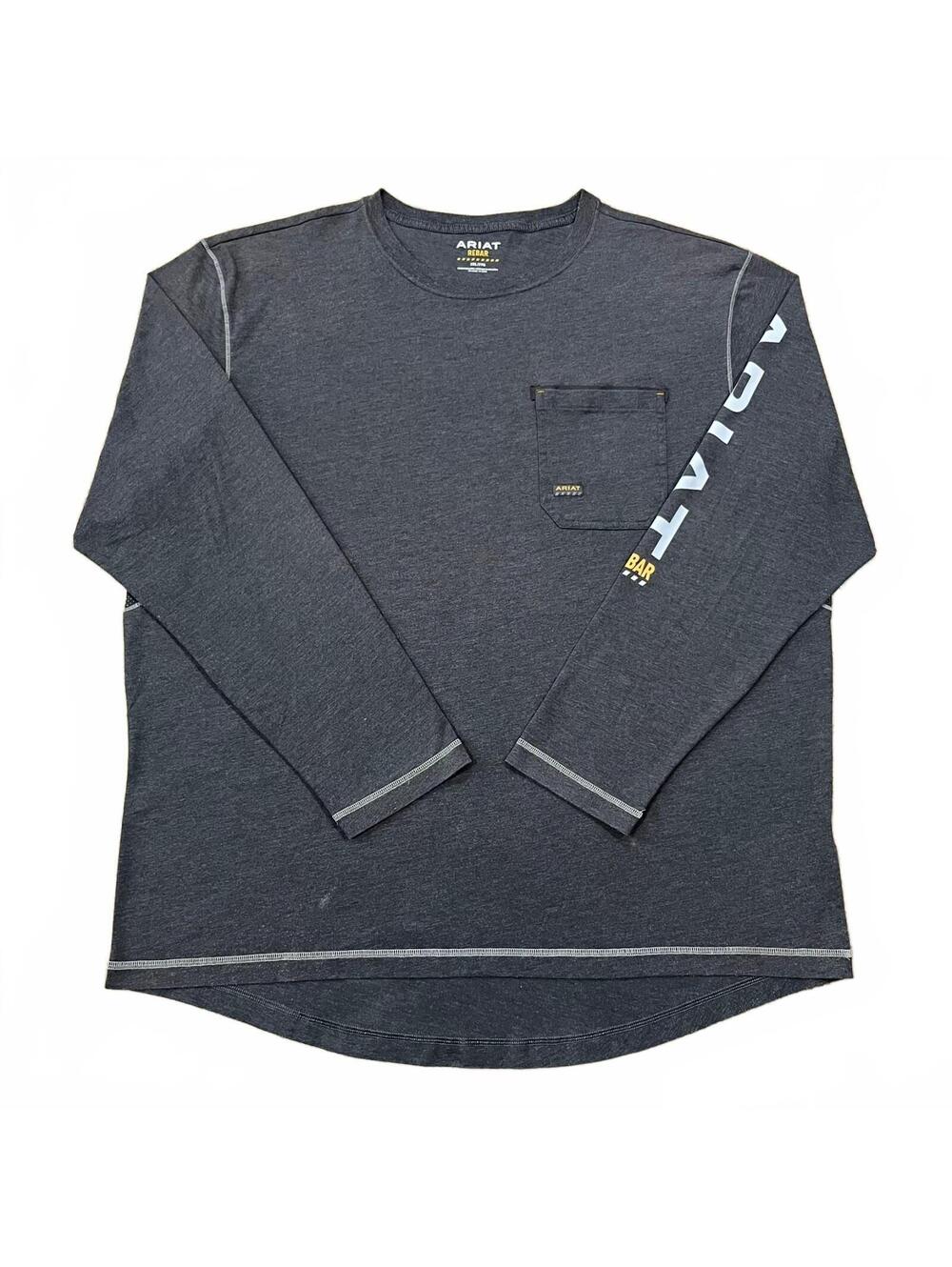 Ariat Mens Rebar Workman Logo Long Sleeve Shirt Gray Size 2XL